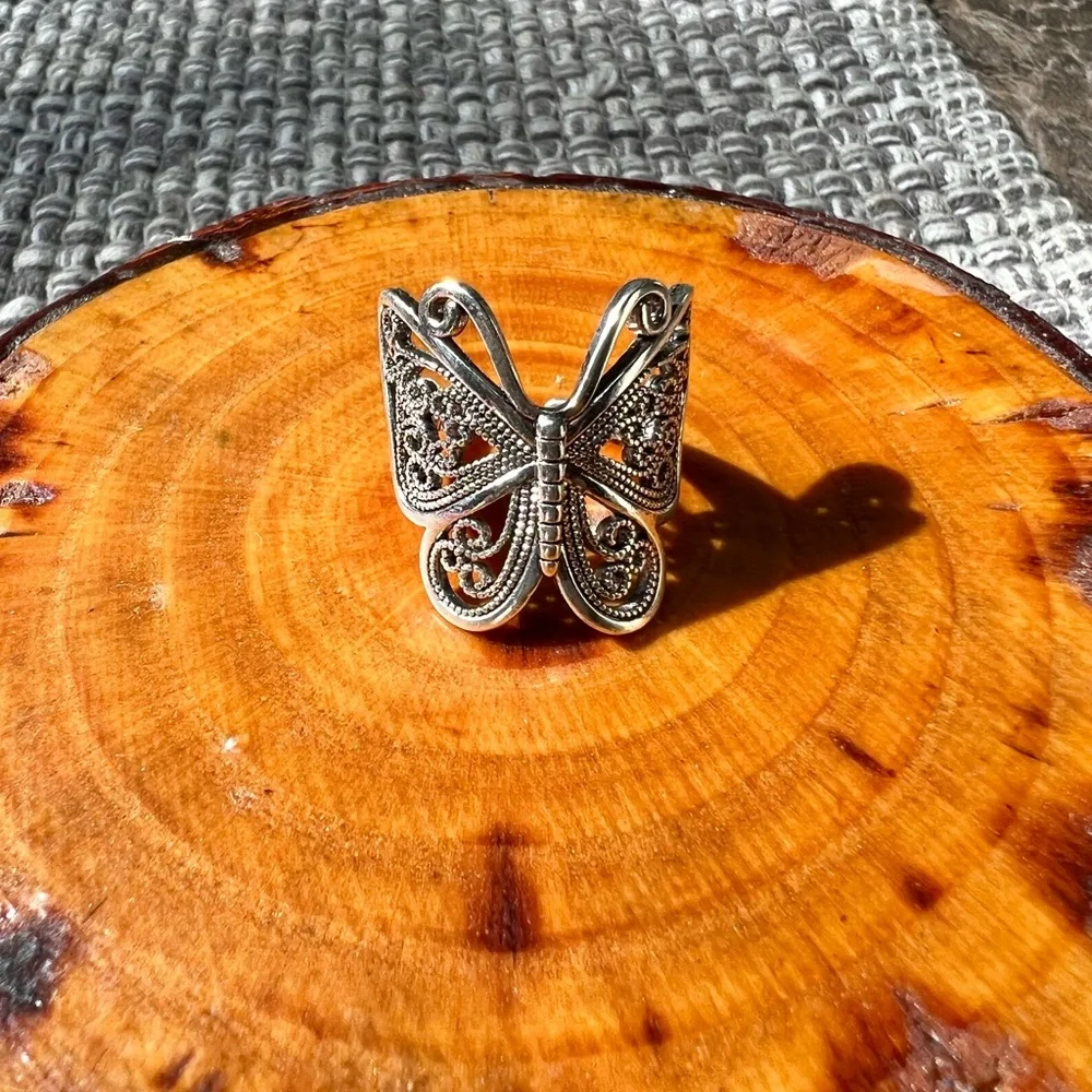 Sterling-Style Silver Butterfly Ring - Women's Fashion Band